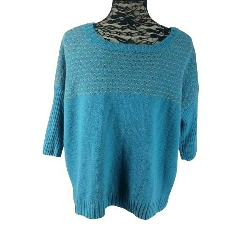 Love Riche Teal Blue Polka Dot Knit Sweater LW4005 Small